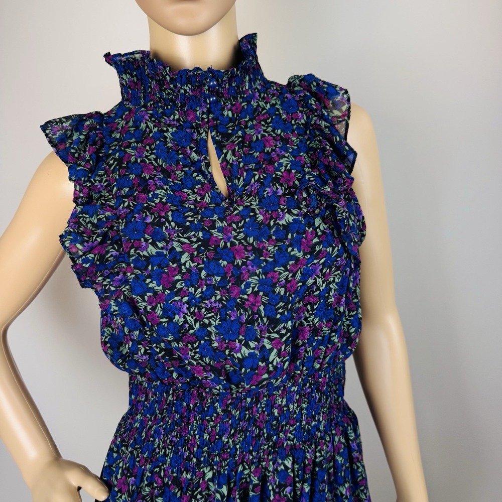 Lulus Evalina Navy Blue Floral Print Mock Neck Midi Dress Women's SZ S - Picture 5 of 16